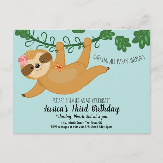Inbjudan till Cute Sloth Flick kalas Zazzle.se