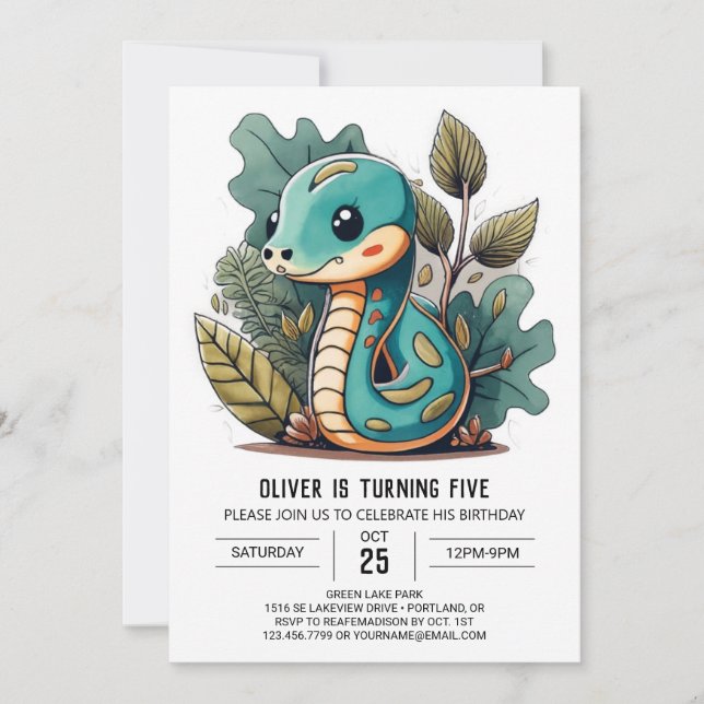 Inbjudan till Cute Snake Barns födelsedag (Framsida)