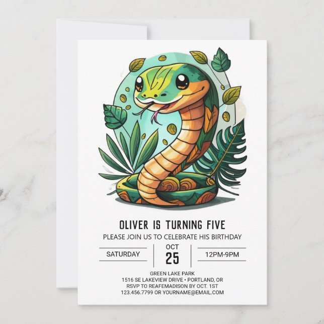 Inbjudan till Cute Snake Barns födelsedag (Framsida)