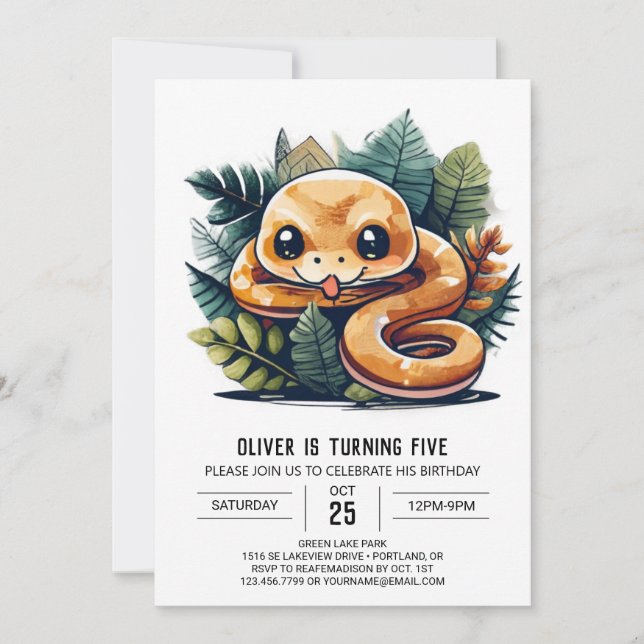 Inbjudan till Cute Snake Jungle Birthday (Framsida)