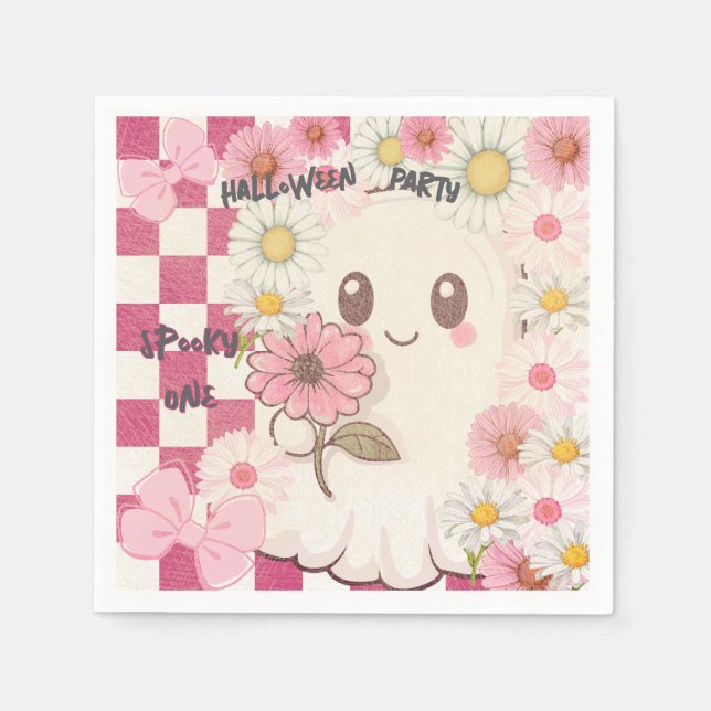 Inbjudan till Cute Spooky Rosa Daisy Halloween fes Pappersservett (Framsidan)