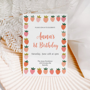 Inbjudan till Cute Strawberry Birthday