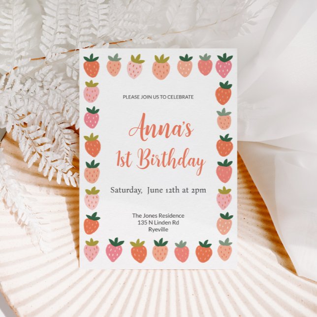 Inbjudan till Cute Strawberry Birthday (Skapare uppladdad)
