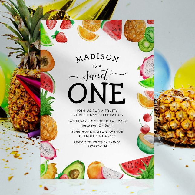 Inbjudan till Cute Summer Fruit första födelsedag (Skapare uppladdad)