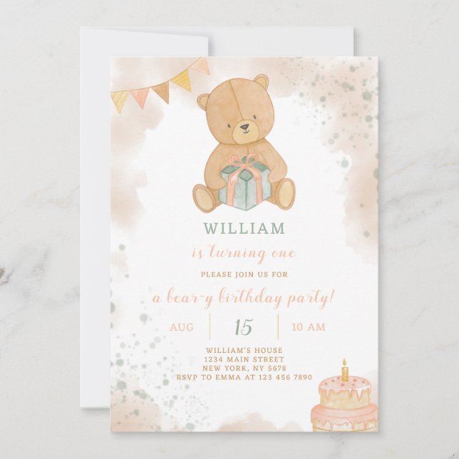 Inbjudan till Cute Teddy Birthday (Framsida)