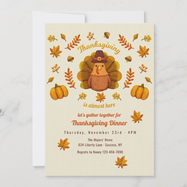 Inbjudan till Cute Thanksgiving Turkiet (Framsida)