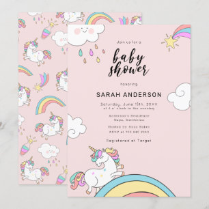 Inbjudan till Cute Unicorn Doodle Baby Shower