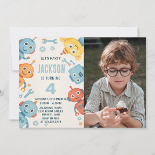 Inbjudan till Cute Watercolor Robot Barns födelsed