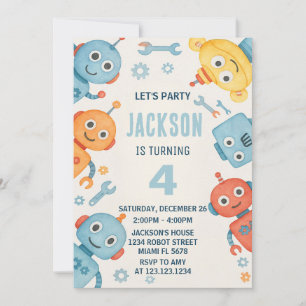 Inbjudan till Cute Watercolor Robot Barns födelsed