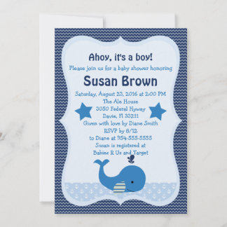 Inbjudan till Cute Whale Nautical Baby Shower