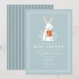 Inbjudan till Cute White Bunny Blue Baby Shower