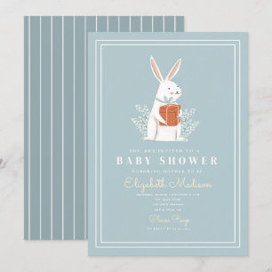 Inbjudan till Cute White Bunny Blue Baby Shower