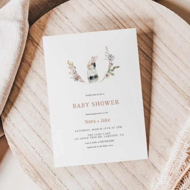 Inbjudan till Cute Wildblomma Bunny Tan Baby Showe (Skapare uppladdad)