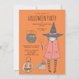Inbjudan till Cute Witch Barn Orange Halloween fes