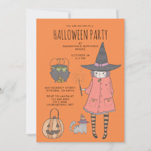 Inbjudan till Cute Witch Barn Orange Halloween fes
