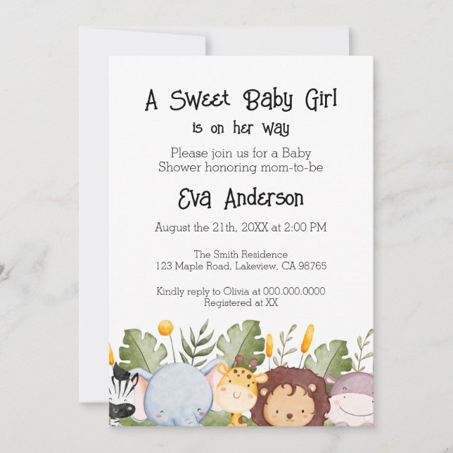 Inbjudan till Cute Woodland Watercolor Baby Shower (Framsida)