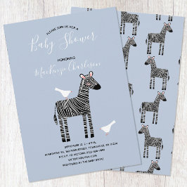 Inbjudan till Cute Zebra Blue Baby Shower