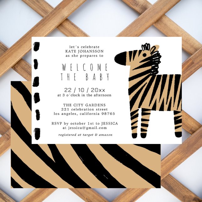 Inbjudan till Cute Zebra Natural Baige Baby Shower (Skapare uppladdad)