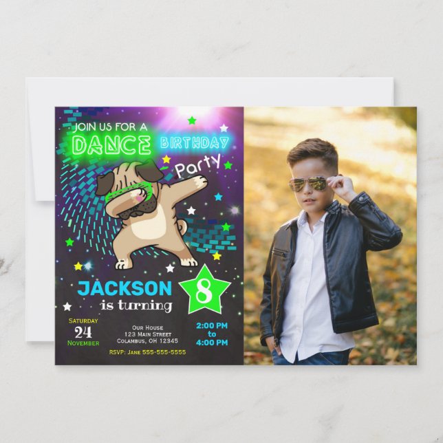 Inbjudan till Dabbing Pug-födelsedagsfest / Pojken (Framsida)