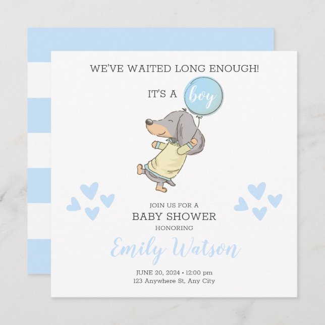 Inbjudan till Dachshund Baby Shower (Fram/baksida)
