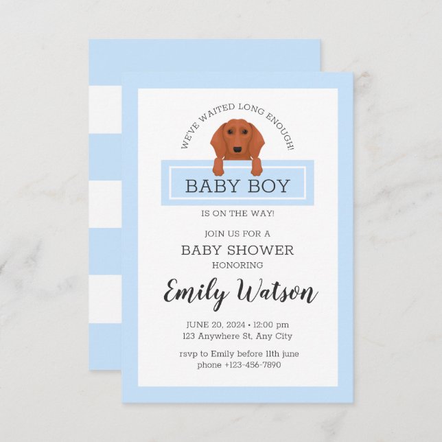 Inbjudan till Dachshund Baby Shower (Fram/baksida)