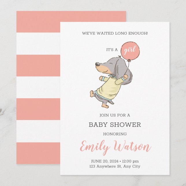 Inbjudan till Dachshund Baby Shower (Fram/baksida)