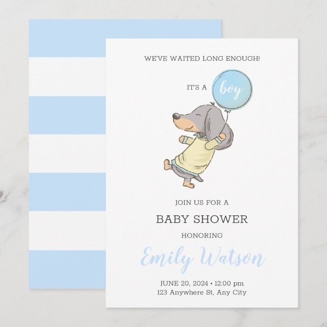 Inbjudan till Dachshund Baby Shower (Fram/baksida)