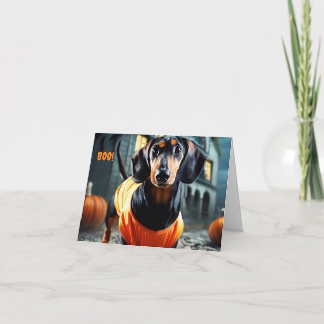 Inbjudan till Dachshund Halloween-kort (Framsida)