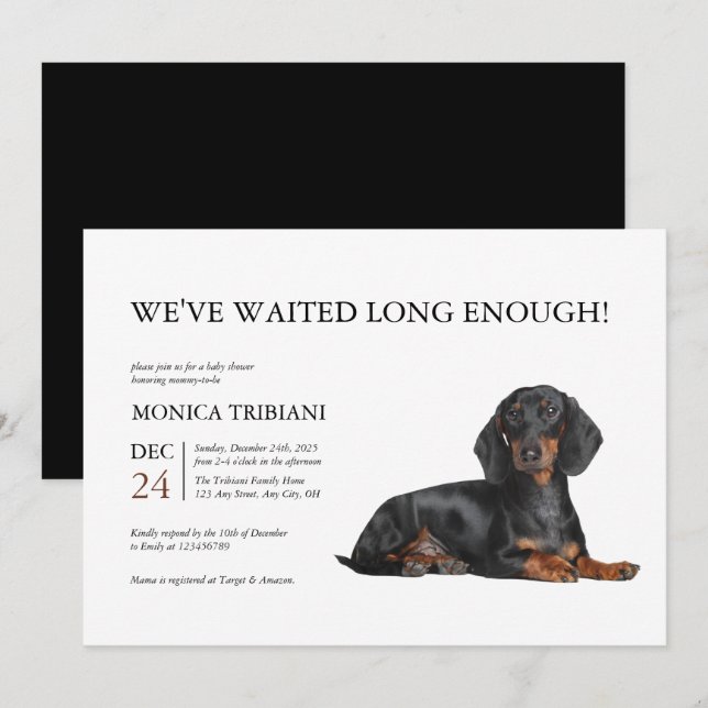 Inbjudan till Dachshund Hund Baby Shower (Fram/baksida)