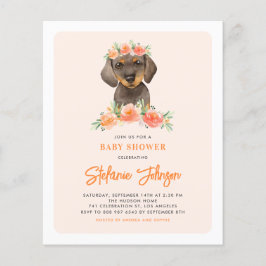 Inbjudan till Dachshund och Peach Flowers Baby Sho