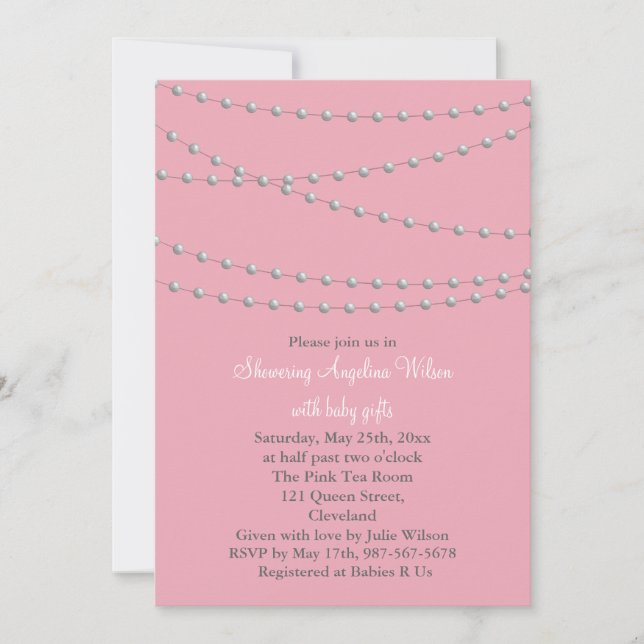 Inbjudan till Daety Pearls Baby Shower (rosa) (Framsida)