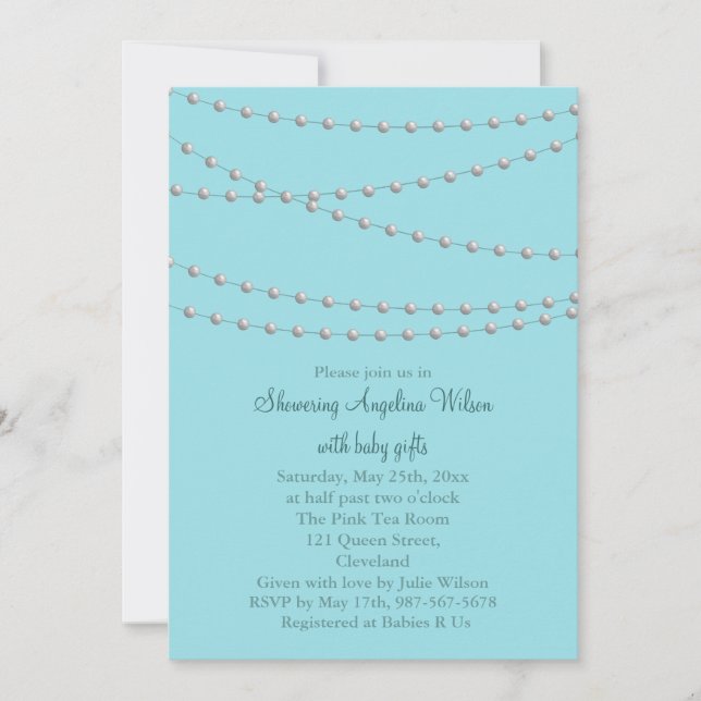 Inbjudan till Daety Pearls Baby Shower (turkos) (Framsida)