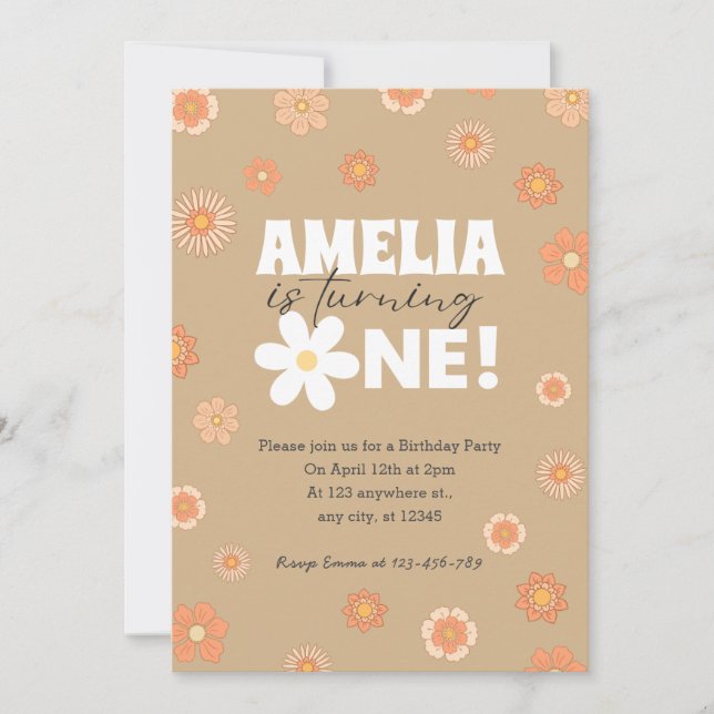 Inbjudan till daisy Beige första födelsedag (Framsida)