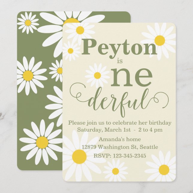 Inbjudan till daisy första födelsedag (Fram/baksida)