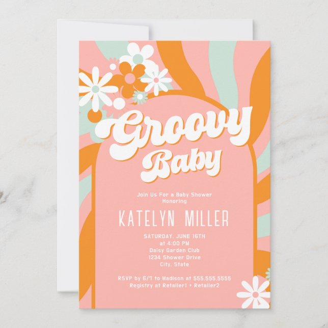 Inbjudan till daisy Groovy Baby Shower (Framsida)