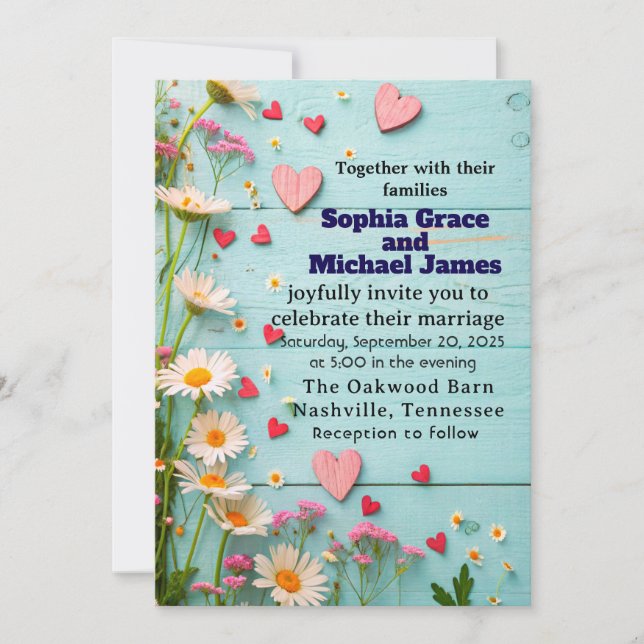 Inbjudan till Daisy och hjärtbröllop (Framsida)