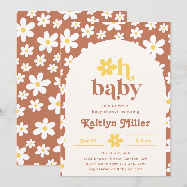 Inbjudan till Daisyn Retro Baby Shower | Retro Bab (Fram/baksida)