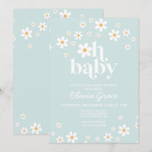 Inbjudan till daisyns ljusblå Retro Baby Shower