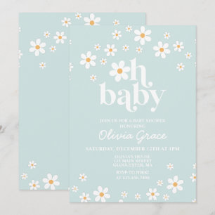 Inbjudan till daisyns ljusblå Retro Baby Shower