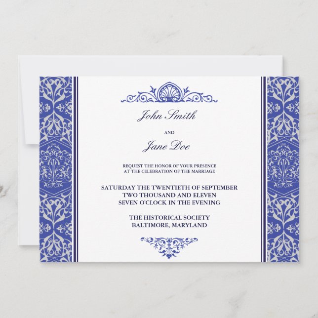 Inbjudan till Damask Gräns i Royal Blue (Framsida)