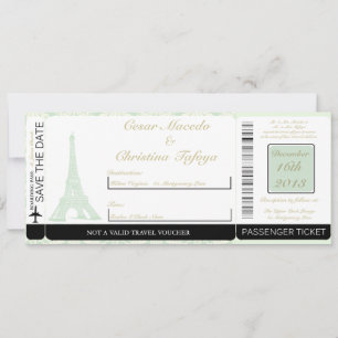 Inbjudan till Damask Paris Boarding Pass Wedding