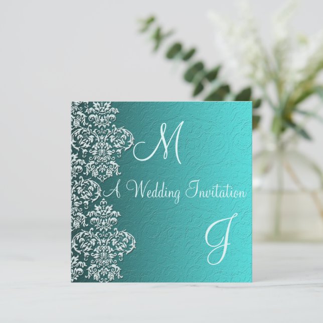 Inbjudan till Damask Turkvoise Wedding (Stående Fram)