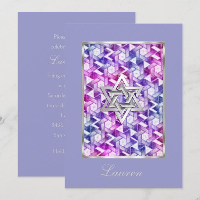 Inbjudan till David Damask Bat mitzvah Star (Fram/baksida)