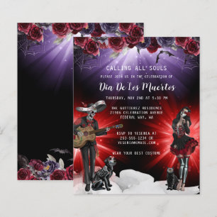 Inbjudan till Day of the dead-Blommigt för budget