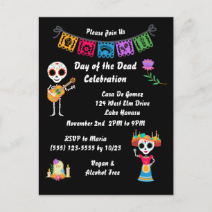 Inbjudan till Day of the dead Sugar Skull Skeleton