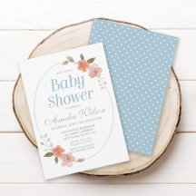 Inbjudan till den delikata Blommigten Blue Baby Sh