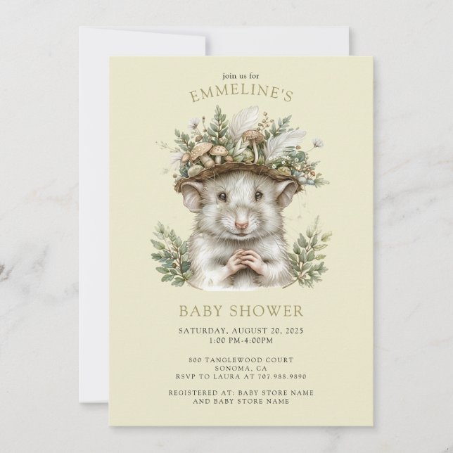 Inbjudan till den fantastiska Forest Mouse Baby Sh (Framsida)