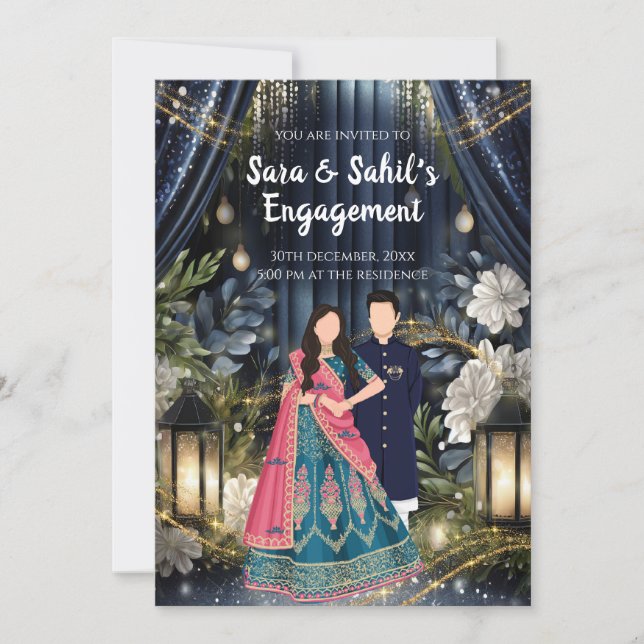 Inbjudan till den indiska Förlovningen Ring Ceremo (Framsida)