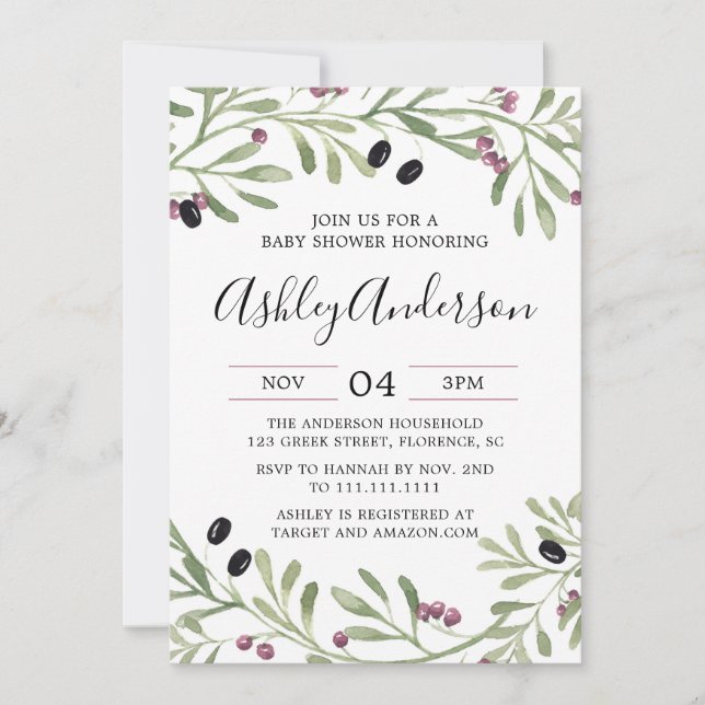 Inbjudan till den italienska babyvisaren i Tuscan (Framsida)