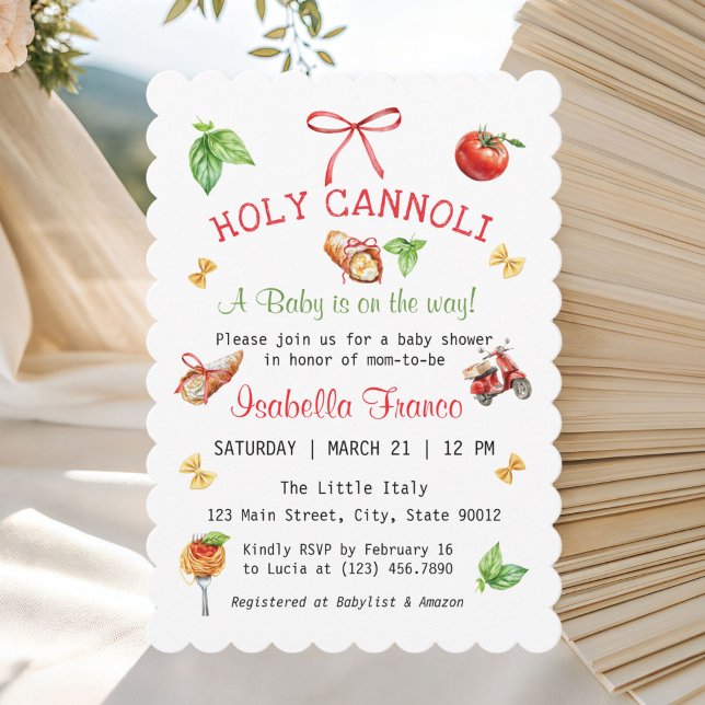 Inbjudan till den italienska Heligan Cannoli Baby  (Holy Cannoli A baby is on the way Baby shower Invitation)